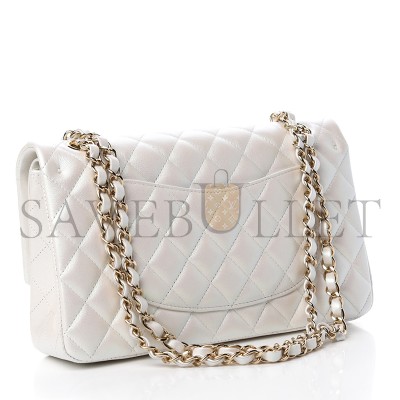 CHANEL MASTER IRIDESCENT QUILTED MEDIUM DOUBLE FLAP WHITE AS1112 (25*16*6cm) 